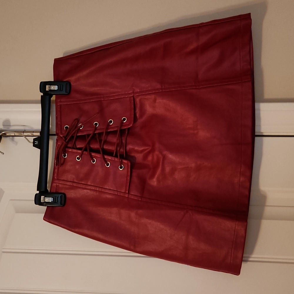 Women's Red FashionNOVA Medium Front Laced Faux Leather MiniSkirt